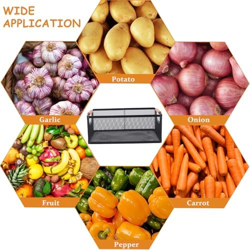 Potato and Onion Storage Baskets with Wood Handles, 2-Set Metal Mesh Bin for Kitchen, Pantry, Countertop, Ventilated Org