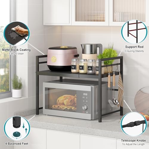 DOLALIKE Microwave Oven Rack, Expandable Microwave Stand Countertop Kitchen Utensils Tableware Storage, Carbon Steel Ove