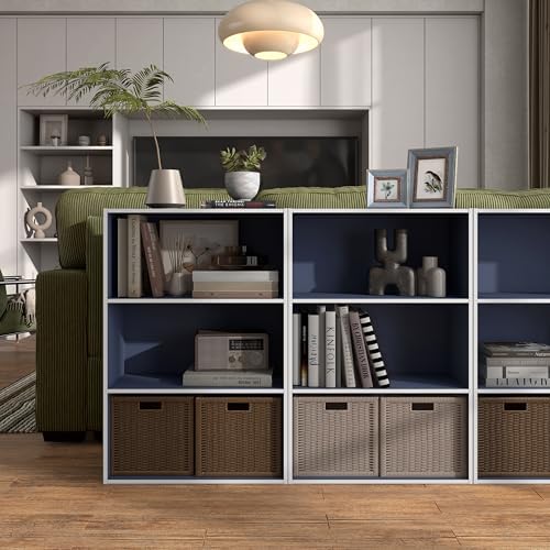 Homes: Inside + Out Apexa 3-Tier Cube Storage Organizer Shelves, Stackable Wood Bookcase Fits Cubby Bins for Organizatio