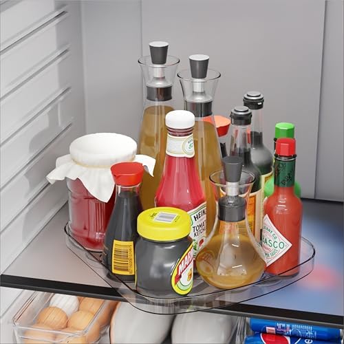 Yieach Clear Refrigerator Lazy Susan Turntable,11.9''x10.2'',Square Fridge Turntable Organizer,Large Rotating Fridge Tra