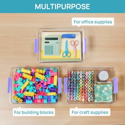 Vtopmart 4 Pack 6 Qt Plastic Storage Bins with Lids, Sensory Bins, Purple