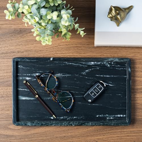 Cork & Mill Marble Tray for Bathroom Vanity, Black, Large 13 x 7.5 Inch