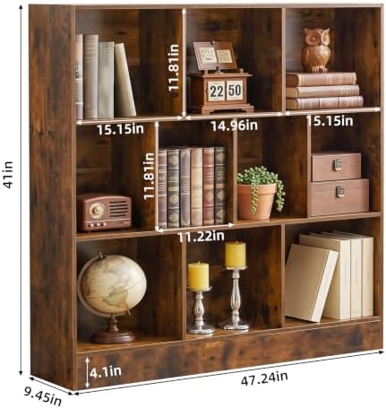 YAHARBO 3 Tier 10 Cube Long Horizontal Bookshelf, Under Window Shelf,White