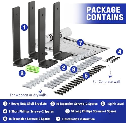 Goovilla Shelf Bracket, Floating Shelf Brackets 10 inch Long, 4 Pack, Black