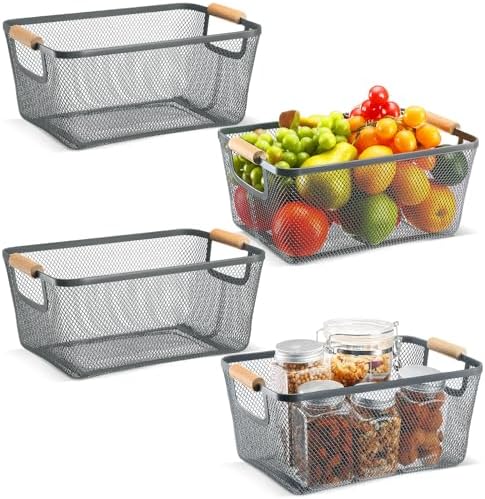 Ziliny 4 Pcs Mesh Wire Baskets for Organizing, Medium, Dark Gray