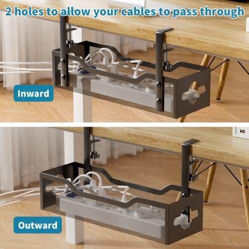 Under Desk Cable Management Tray 3 Pack, Cable Management Under Desk No Drill, Cable Organizer with Clamp for Wire Manag
