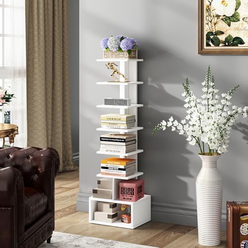 TUTOTAK Book Shelf, Narrow Spine Bookshelf, 8-Tier Bookcase for Small Space