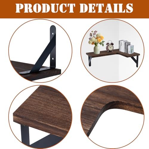5 Pack Floating Shelves, Rustic Wood, Dark Brown