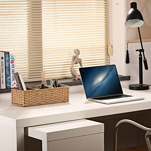 Vagusicc 3-Section Wicker Baskets for Shelves, Hand-Woven Round Paper Rope Wicker Storage Basket, Toilet Paper Basket fo