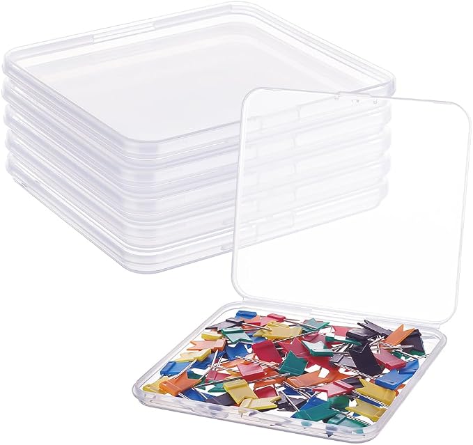 BENECREAT 6 Pack 4.9x4.4x0.43 Inches Rectangle Clear Plastic Bead Storage Containers Box Drawer Organizers with Lid for Beads Cards and Other Craft Accessories
