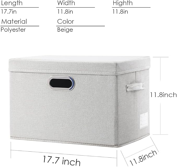 PRANDOM Large Collapsible Storage Bin with Lid [1-Pack] Fabric Foldable Storage Box Organizer Container Basket Cube with Cover for Home Bedroom Closet Office Beige (17.3x11.8x11.8)