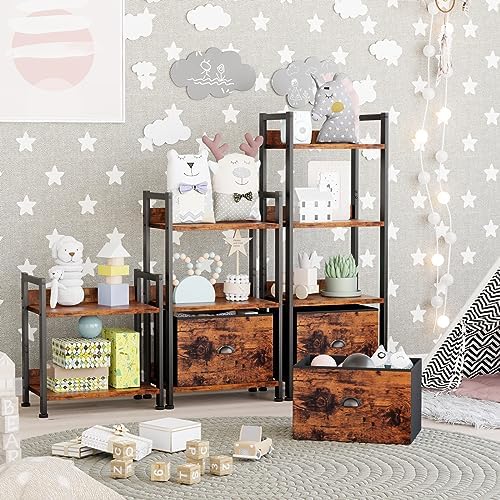 Furologee 4 Tier Bookshelf with Drawer, Small Narrow Bookcase, Rustic Brown