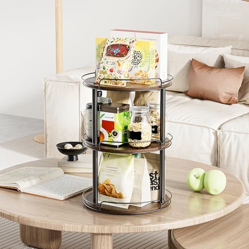 LAMU 10'' Wood Lazy Susan Turntable Organizer for Cabinet, 3 Tier Lazy Susan Spice Rack Organizer for Kitchen, Wood Turn