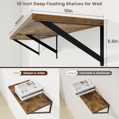 Axeman Deep Floating Shelves, 36'' x 10'' Brown Wall Shelves Set of 2