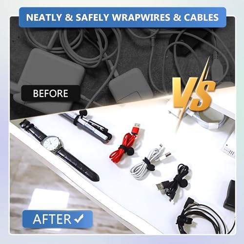Magnetic Cable Ties 24 Pack, Reusable Silicone Cord Organizers with Strong Magnet, Cable Management for Home Office Trav