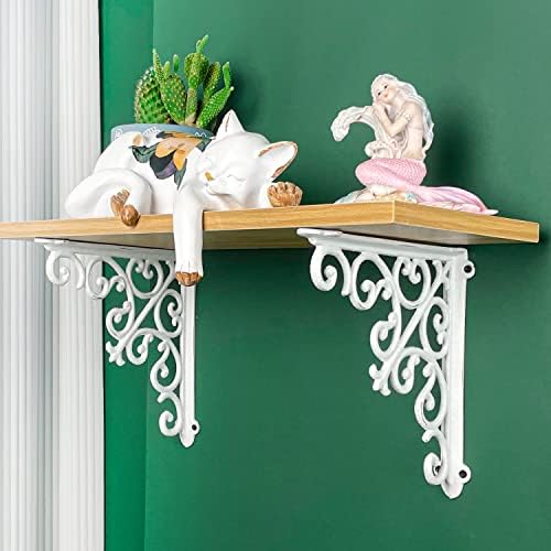 Sungmor 2PC 4.7 Inch Heavy Duty Decorative Brackets for Shelves, Vintage Victorian Cast Iron Shelf Bracket, Sturdy White