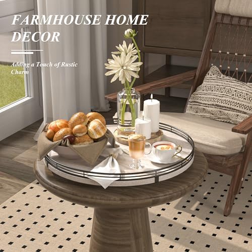 AMH 16-Inch Whitewashed Farmhouse Oak Lazy Susan Organizer