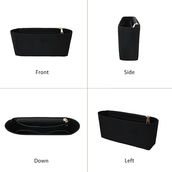 Surblue Purse Organizer Insert for Handbags, Felt Bag Organizer with Zippers Handbag Shaper Pouch for Classic 19 Flap Bag, Marmont, Onthego,（Black, Slender S）