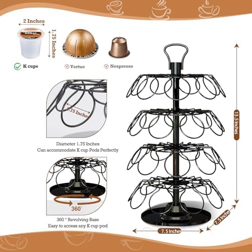 K Cup Holder,4-Tier Coffee Pod Holder Storage Organizer Stand,Holds 36 Pods