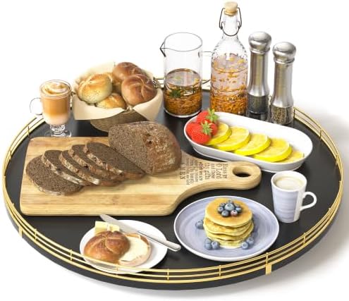 Oroyutor 16-Inch Oak Lazy Susan Organizer with Gold Rail and Black Finish