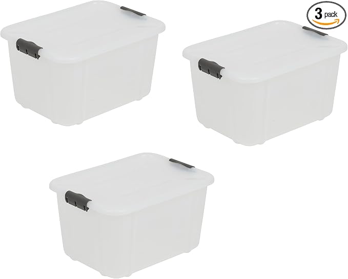 BranQ Home essential Universal Storage Container with Lid Velur, Set of 3, Size 16 L, BPA-Free Plastic PP, Transparent
