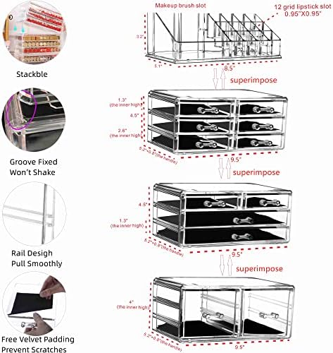 Cq acrylic 4 Pack Clear Makeup Organizer Countertop,Stackable 12 Drawers Skincare Organizer,Cute Skin Care Organizer for