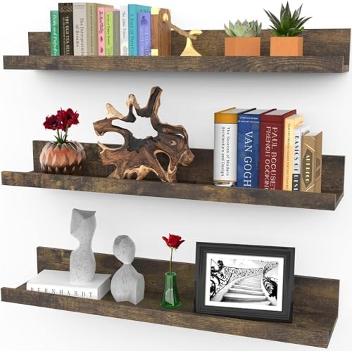 Icona Bay 24 Inch Floating Shelves for Wall - Set of 3 in Walnut Brown - Modern Rustic Style - Wall Mounted Display Shel