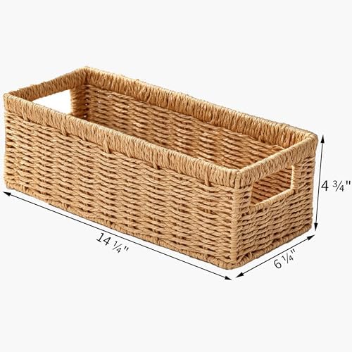 Vagusicc Wicker Storage Basket, Paper Rope Wicker Baskets with Handles, Toilet Paper Basket for Toilet Tank Top, Small Wicke Baskets for Organizing Shelves, 2-Pack, Natural