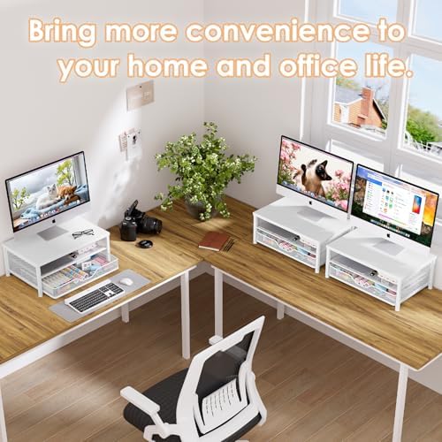 OPNICE Computer Monitor Stand Riser, Desk Organizer with Drawer, Printer & Laptop Stand, Office Desk Accessories & Works