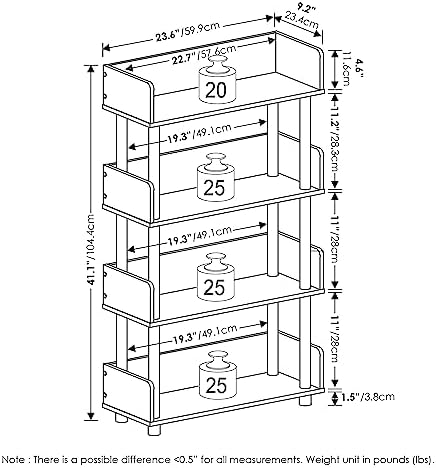 Furinno TURN-N-TUBE 4-Tier Display Shelf, Storage Shelves, Book Shelf, Open Shelves with Rounded Corner Top Edges, for O