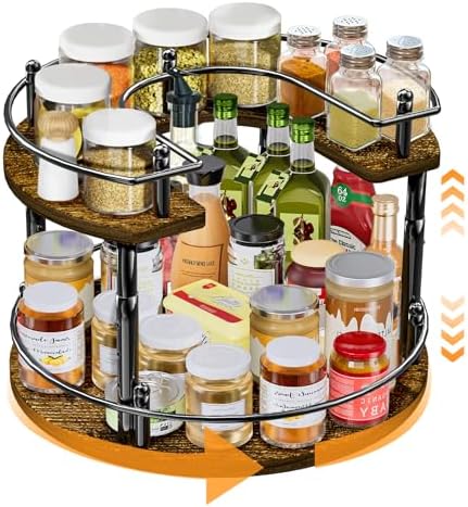 2 Tier Lazy Susan Organizer Turntable for Cabinet U-Shape Spinning Makeup Organizer 11.8" Rotating Spice Rack Height Adj