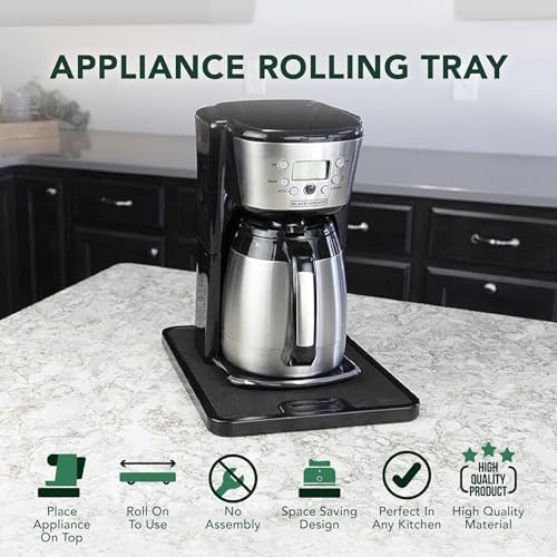Nifty Small Appliance Rolling Tray - Black, Home Kitchen Counter Organizer, Integrated Rolling System, Non-Slip Pad Top 