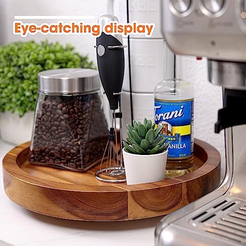 TIDITA 10" Wooden Lazy Susan Organizer for Cabinet, 360° Rotation, High Rim