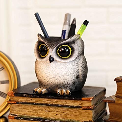 Ebros Tools Of Wisdom Whimsical Great Horned Owl Owlet Baby Stationery Make Up Brush Holder Statue Fantasy Nocturnal Chibi Owls Themed Organizer Office Desktop Pen Pencil Figurine