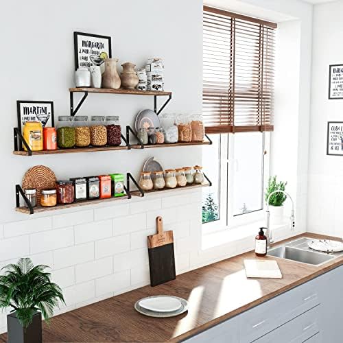 Wallniture Ponza 24" Floating Bookshelf, Wood Floating Shelves for Wall Storage, Rustic Wall Shelves for Bedroom, Living