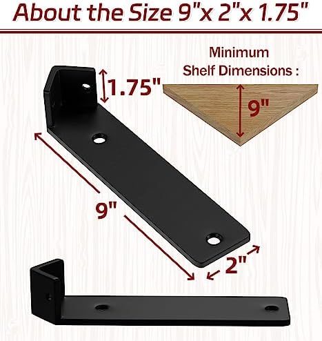 Corner Shelf Bracket, 9 inch 3-Pack 1/5" Thick Hidden Shelf Brackets