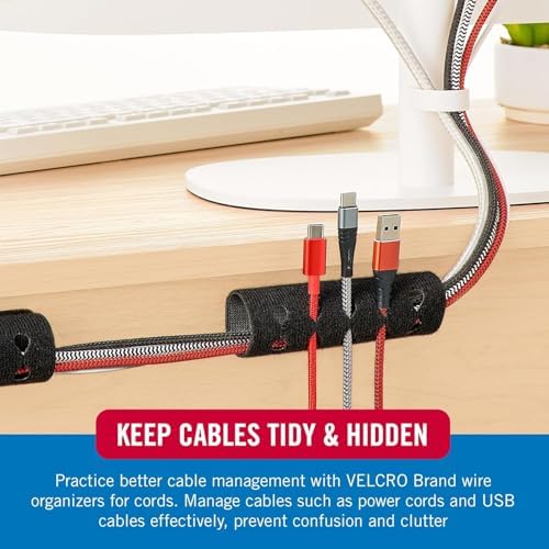 VELCRO Brand Complete Desk Cable Management Kit | 8in Mountable Cable Sleeve 2pk + 150pk Reusable Cable Ties + Desk & Ni
