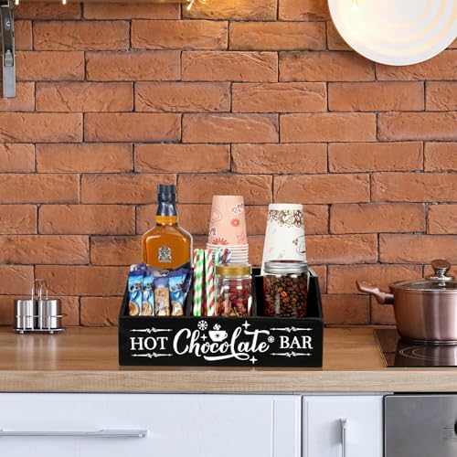 Barydat Hot Cocoa Bar Wood Organizer 4 Compartment Coffee Station,Black