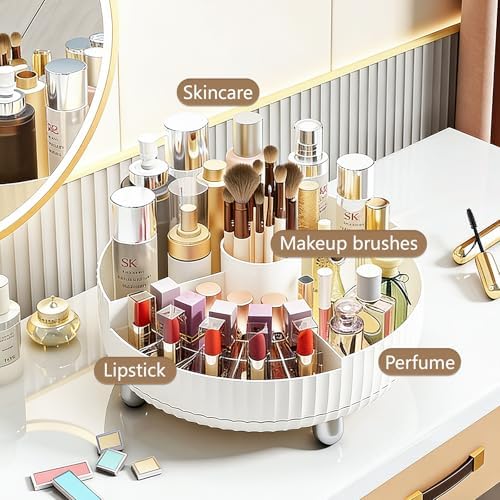 360 Rotating Makeup Perfume Organizer Skincare with Divider, Large White
