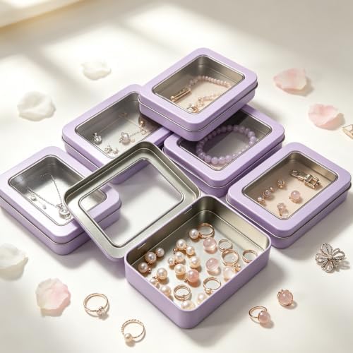 24 Pack Metal Storage Organizer Tins, Purple, 4.5 x 3.3 x 0.87 inches