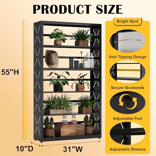 SteeLoong 5 Tier Bookcase,Metal Bookshelf with Adjustable Feet & Shelves