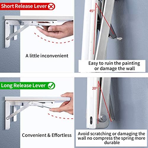 YUMORE Folding Shelf Brackets 10", Max Load: 330lb Heavy Duty Stainless Steel Collapsible Shelf Bracket for Table Work B