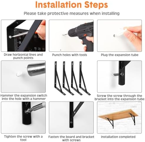 Nuogo 20 Pcs 8" L X 5" H Metal Shelf Brackets L Shape Bulk with Hardware