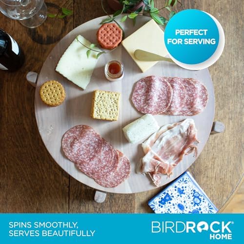 BIRDROCK HOME Elevated Lazy Susan | Rotating Acacia Wood Platter with Raised Legs | Ideal for Serving, Organizing, and D