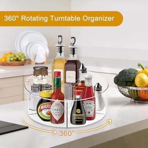 Large Lazy Susan Rotating Turntable Organizer with 5 Dividers - for Kitchen, Bathroom, Cabinet, Pantry, Fridge, Countert