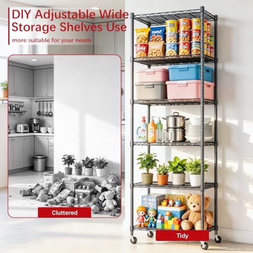 REGILLER 6 Wire Shelving Steel Storage Rack Adjustable Unit Shelves for Laundry Bathroom Kitchen Pantry Closet(Black,11.