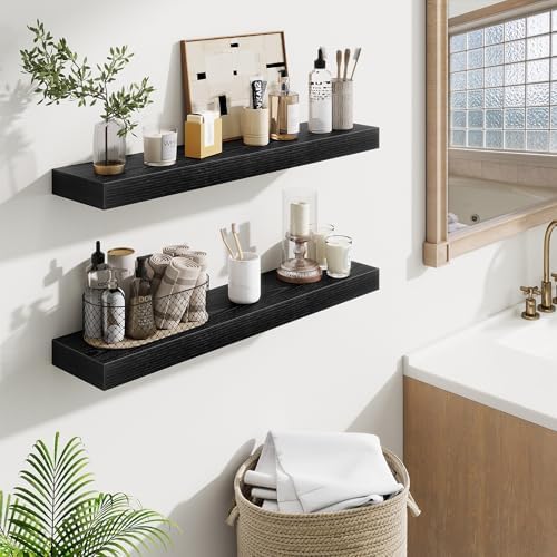 Fun Memories Floating Shelves 30 Inch, Wall Mounted Wood Shelf Set of 2, Farmhouse Decor for Bathroom, Bedroom, Kitchen,