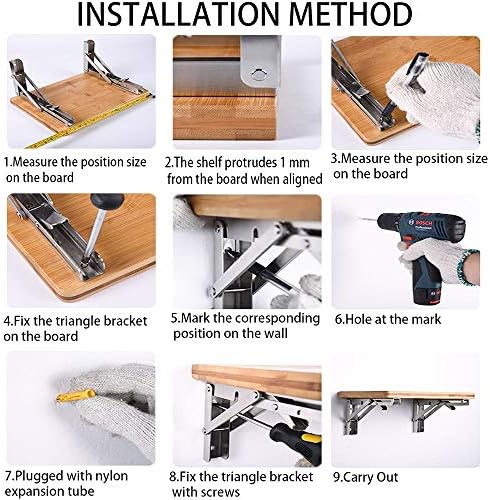 Storystore Folding Shelf Brackets - 14Inch Heavy Duty Stainless Steel Collapsible Shelf Bracket for Bench Table, Space S