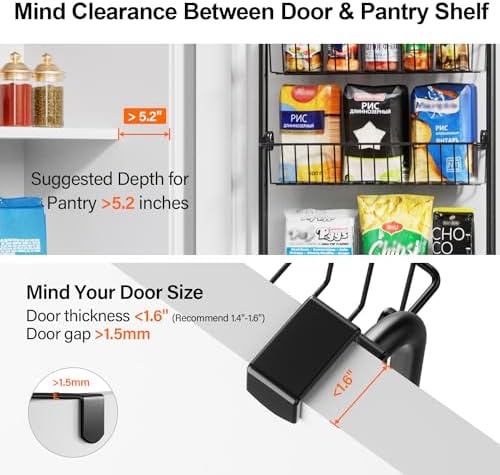 Delamu Over The Door Pantry Organizer, 8-Tier Pantry Door Organizers and Storage, Metal Hanging Spice Rack, Seasoning Or