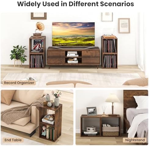 GIANTEX 2 Cube Bookshelf Organizer, 2-Tier Stackable Cube Storage Organizer, Small Wooden Open Book Shelf with Anti-topp
